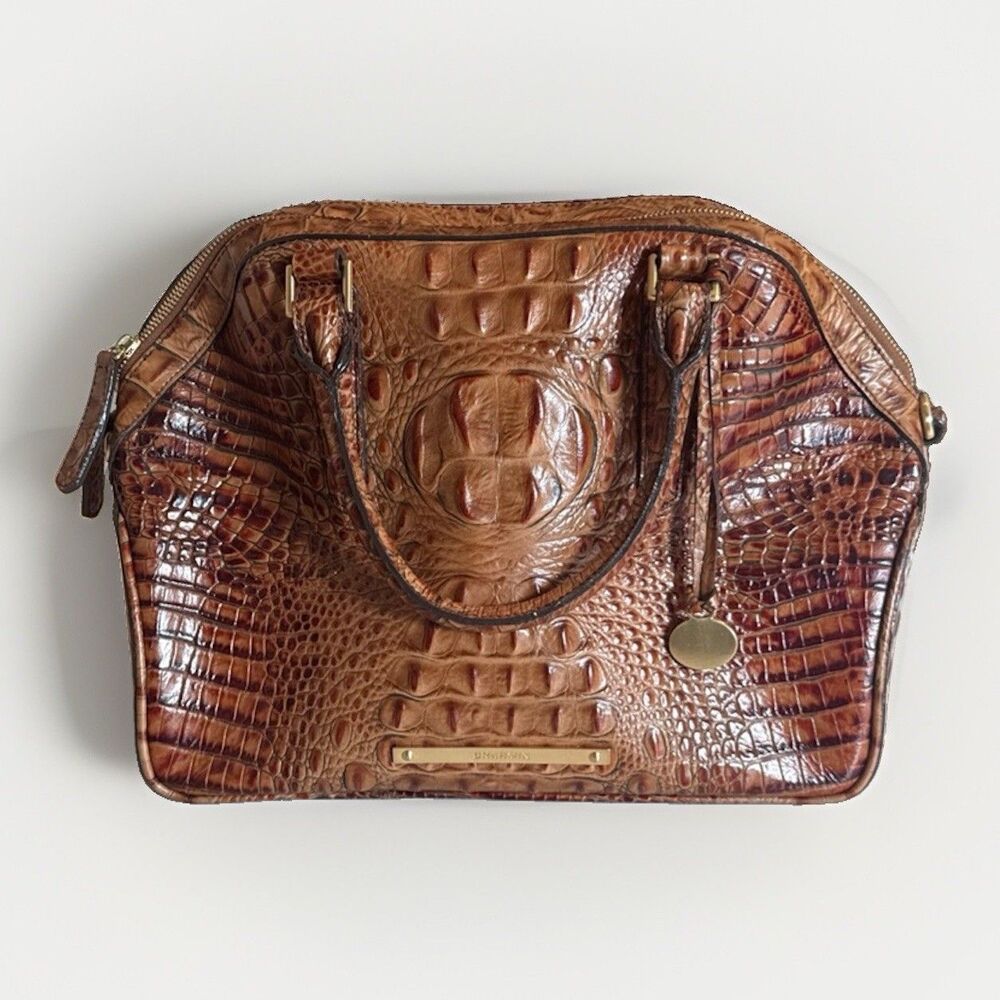 Brahmin Hudson Satchel L31131TD Toasted Almond Premium Leather Croc-Embossed